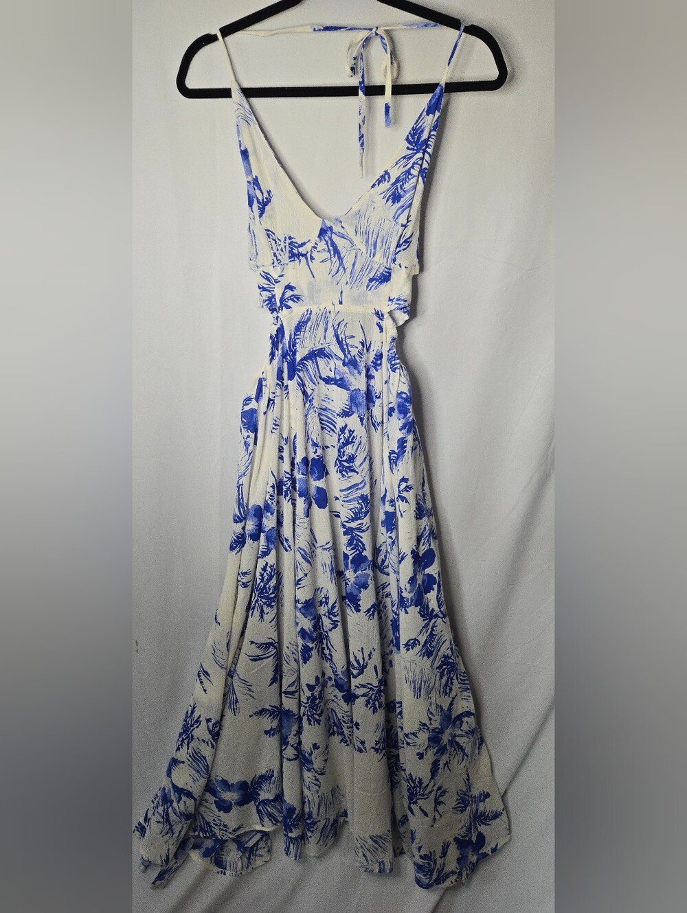 Free People Lille Printed Blue White Botanical Floral Halter Maxi Dress XS - Picture 3 of 11